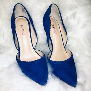 Blue faux suede pumps, braid detail, JustFab Maite